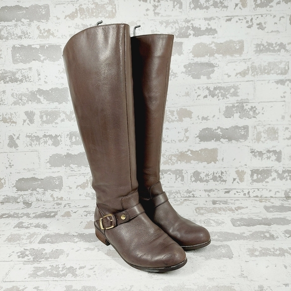 Me Too Arctic Brown Leather Round Toe Buckle Knee High Boots D 627 - Picture 4 of 13
